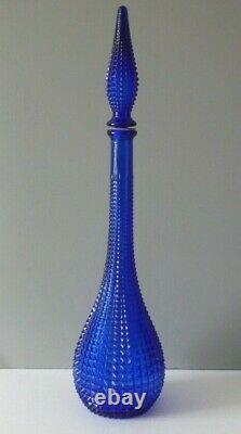 Vintage LARGE Glass Genie Bottle Decanter Bristol Cobalt Blue Italian Empoli MCM