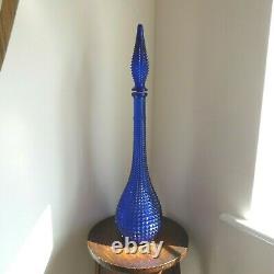 Vintage LARGE Glass Genie Bottle Decanter Bristol Cobalt Blue Italian Empoli MCM