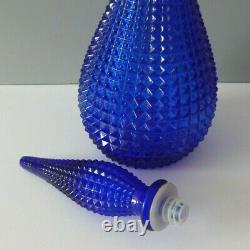 Vintage LARGE Glass Genie Bottle Decanter Bristol Cobalt Blue Italian Empoli MCM