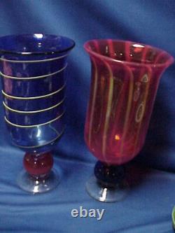 Vintage LARGE Studio Art Glass Vases Red, Blue, and Yellow 15 Tall UNSIGNED