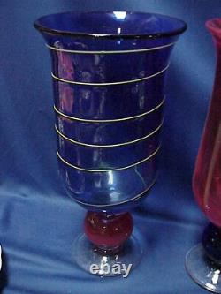 Vintage LARGE Studio Art Glass Vases Red, Blue, and Yellow 15 Tall UNSIGNED