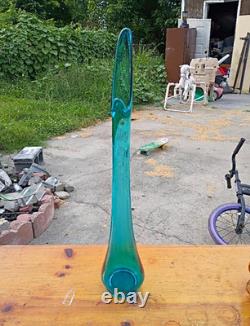 Vintage LE Smith 26 Peacock Blue Smoothie Swung Glass Vase MCM Fat Bottom Large