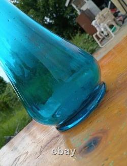 Vintage LE Smith 26 Peacock Blue Smoothie Swung Glass Vase MCM Fat Bottom Large