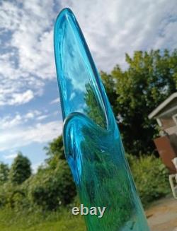 Vintage LE Smith 26 Peacock Blue Smoothie Swung Glass Vase MCM Fat Bottom Large