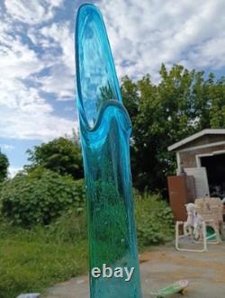 Vintage LE Smith 26 Peacock Blue Smoothie Swung Glass Vase MCM Fat Bottom Large