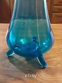 Vintage LE Smith Blue Stretch Smooth Tri-footed Swung Vase 17
