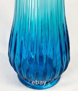Vintage LE Smith Fayette Mid Century Blue Glass Swung Vase 20 1/2 BEAUTIFUL