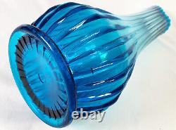 Vintage LE Smith Fayette Mid Century Blue Glass Swung Vase 20 1/2 BEAUTIFUL