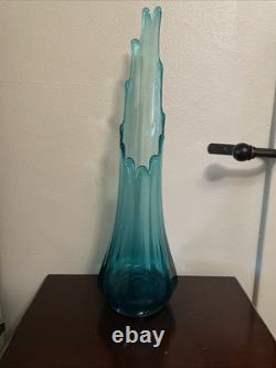 Vintage LE Smith Peacock Blue Swung Fat Bottom Vase 18' Tall 4' Base