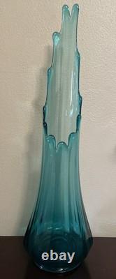 Vintage LE Smith Peacock Blue Swung Fat Bottom Vase 18' Tall 4' Base