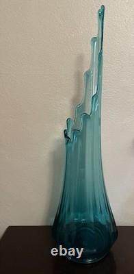 Vintage LE Smith Peacock Blue Swung Fat Bottom Vase 18' Tall 4' Base