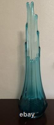 Vintage LE Smith Peacock Blue Swung Fat Bottom Vase 18' Tall 4' Base