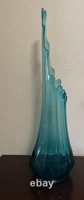Vintage LE Smith Peacock Blue Swung Fat Bottom Vase 18' Tall 4' Base