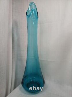 Vintage LE Smith Peacock Blue Swung Smoothie Fat Bottom Floor Vase 23 Mcm NICE