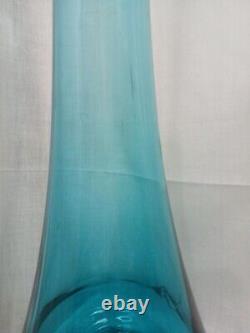 Vintage LE Smith Peacock Blue Swung Smoothie Fat Bottom Floor Vase 23 Mcm NICE