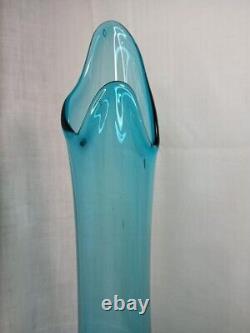 Vintage LE Smith Peacock Blue Swung Smoothie Fat Bottom Floor Vase 23 Mcm NICE