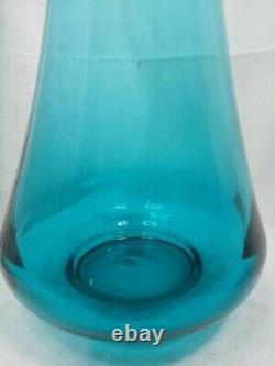 Vintage LE Smith Peacock Blue Swung Smoothie Fat Bottom Floor Vase 23 Mcm NICE