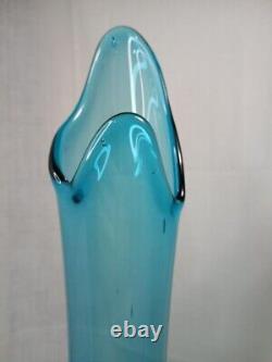 Vintage LE Smith Peacock Blue Swung Smoothie Fat Bottom Floor Vase 23 Mcm NICE