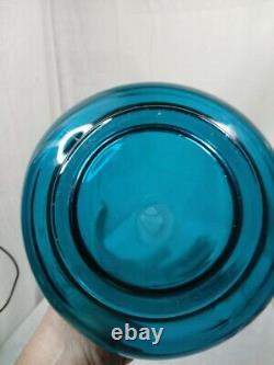 Vintage LE Smith Peacock Blue Swung Smoothie Fat Bottom Floor Vase 23 Mcm NICE