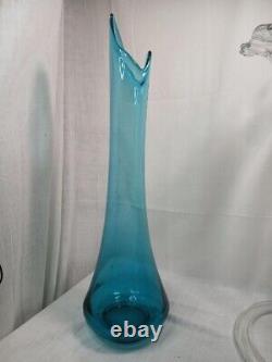 Vintage LE Smith Peacock Blue Swung Smoothie Fat Bottom Floor Vase 23 Mcm NICE