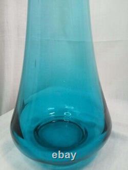 Vintage LE Smith Peacock Blue Swung Smoothie Fat Bottom Floor Vase 23 Mcm NICE