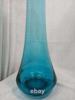 Vintage LE Smith Peacock Blue Swung Smoothie Fat Bottom Floor Vase 23 Mcm NICE