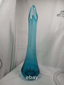 Vintage LE Smith Peacock Blue Swung Smoothie Fat Bottom Floor Vase 23 Mcm NICE