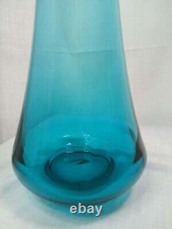 Vintage LE Smith Peacock Blue Swung Smoothie Fat Bottom Floor Vase 23 Mcm NICE