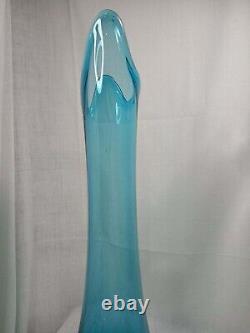 Vintage LE Smith Peacock Blue Swung Smoothie Fat Bottom Floor Vase 23 Mcm NICE