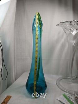 Vintage LE Smith Peacock Blue Swung Smoothie Fat Bottom Floor Vase 23 Mcm NICE