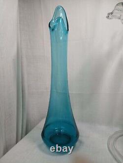 Vintage LE Smith Peacock Blue Swung Smoothie Fat Bottom Floor Vase 23 Mcm NICE