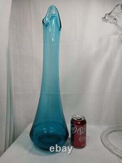 Vintage LE Smith Peacock Blue Swung Smoothie Fat Bottom Floor Vase 23 Mcm NICE