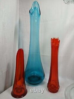 Vintage LE Smith Peacock Blue Swung Smoothie Fat Bottom Floor Vase 23 Mcm NICE