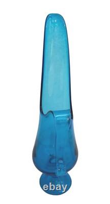 Vintage LE Smith Simplicity Large Art Glass Swung Vase Pitcher 16H Peacock Blue