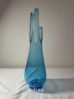 Vintage LE Smith Simplicity Peacock Blue Swung Glass Vase