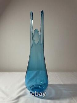 Vintage LE Smith Simplicity Peacock Blue Swung Glass Vase