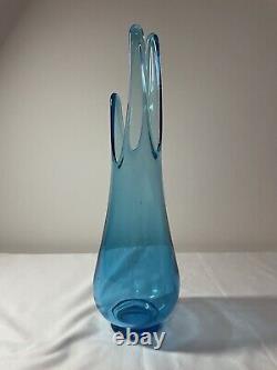 Vintage LE Smith Simplicity Peacock Blue Swung Glass Vase