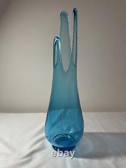 Vintage LE Smith Simplicity Peacock Blue Swung Glass Vase