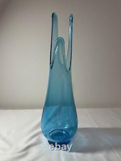 Vintage LE Smith Simplicity Peacock Blue Swung Glass Vase