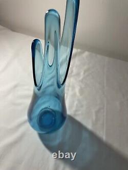 Vintage LE Smith Simplicity Peacock Blue Swung Glass Vase