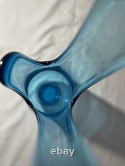 Vintage LE Smith Simplicity Peacock Blue Swung Glass Vase