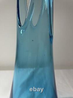 Vintage LE Smith Simplicity Peacock Blue Swung Glass Vase