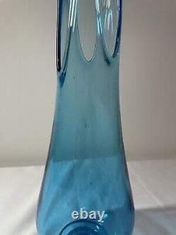 Vintage LE Smith Simplicity Peacock Blue Swung Glass Vase