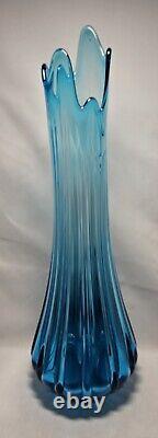 Vintage LE Smith Vase Simplicity Ribbed Swung Peacock Blue Ribbed 22 Tall