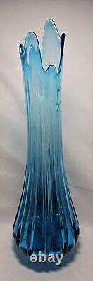 Vintage LE Smith Vase Simplicity Ribbed Swung Peacock Blue Ribbed 22 Tall