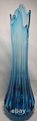 Vintage LE Smith Vase Simplicity Ribbed Swung Peacock Blue Ribbed 22 Tall