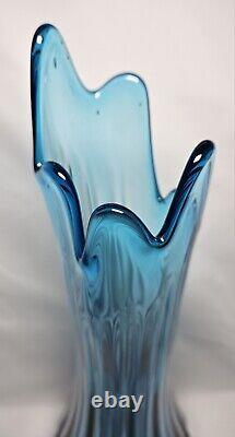 Vintage LE Smith Vase Simplicity Ribbed Swung Peacock Blue Ribbed 22 Tall