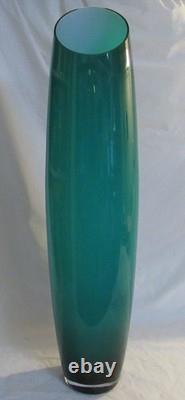 Vintage Large 27 Tall MCM Cased Glass Slanted Top Turquoise Blue Vase 27 Tall