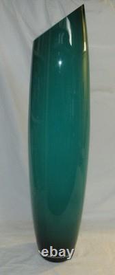 Vintage Large 27 Tall MCM Cased Glass Slanted Top Turquoise Blue Vase 27 Tall