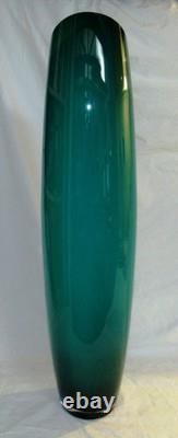Vintage Large 27 Tall MCM Cased Glass Slanted Top Turquoise Blue Vase 27 Tall